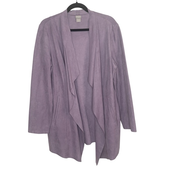 Chico's Purple Faux Suede Waterfall Cardigan Jacket Size 2/12 - Picture 1 of 7